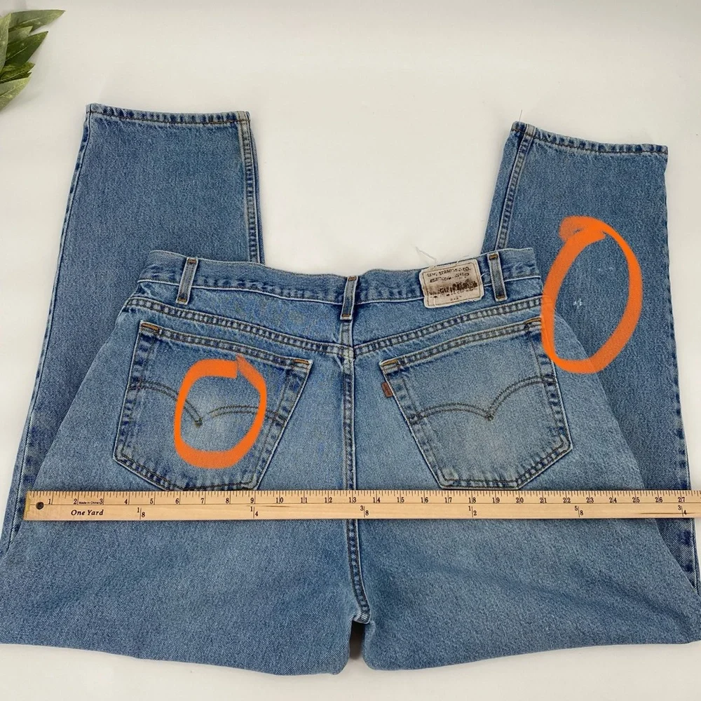Levi’s Jeans Men’s 40x30 Blue 545 VTG 90s Brown Tab LOOSE Batwing Stains Flaws